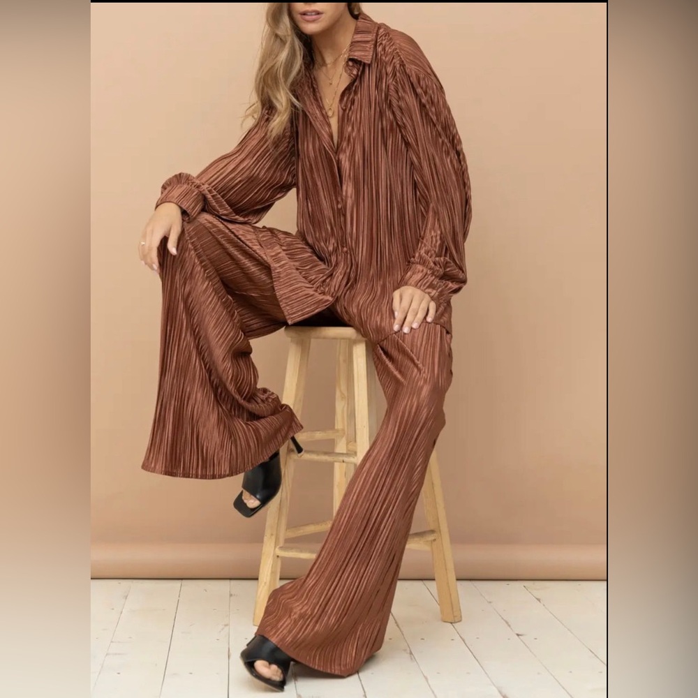 Brown Pleated Women's Jumpsuit